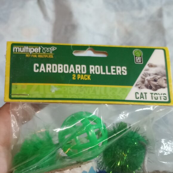 Multipet 2 Pk. Cardboard Roller Cat Toy Feather Bell Scratchers - Picture 3 of 5